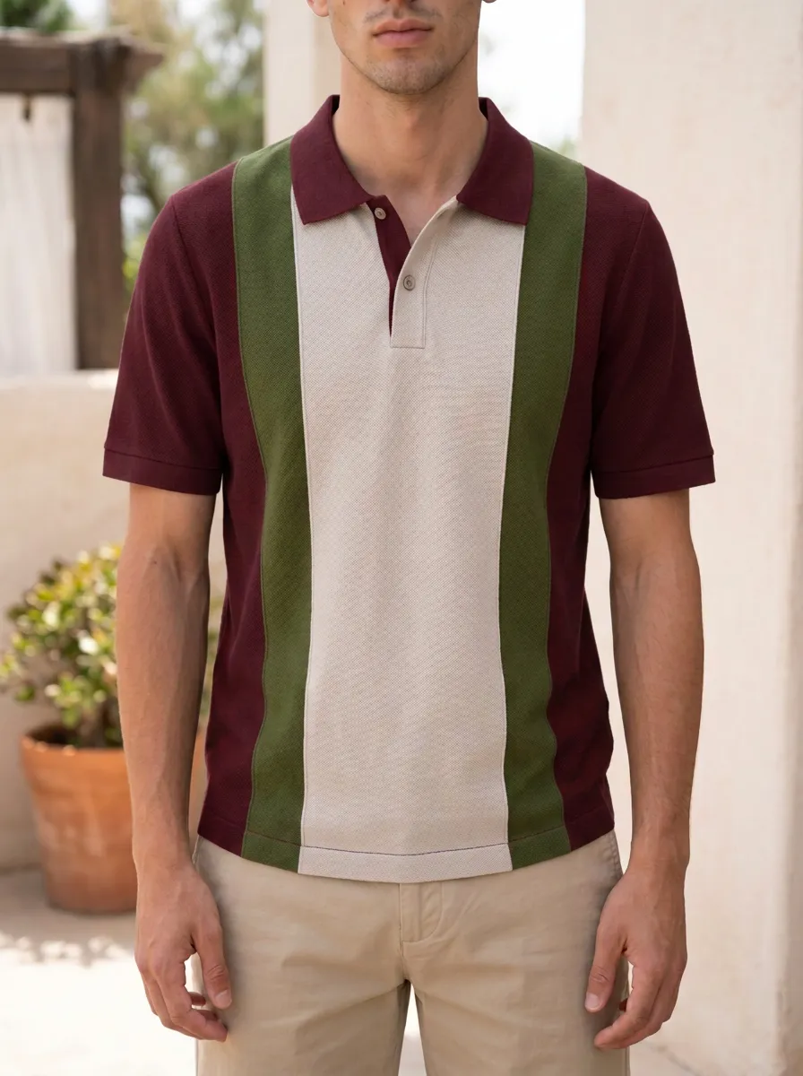 Men's Colorblock Striped Casual Printed Polo Shirt