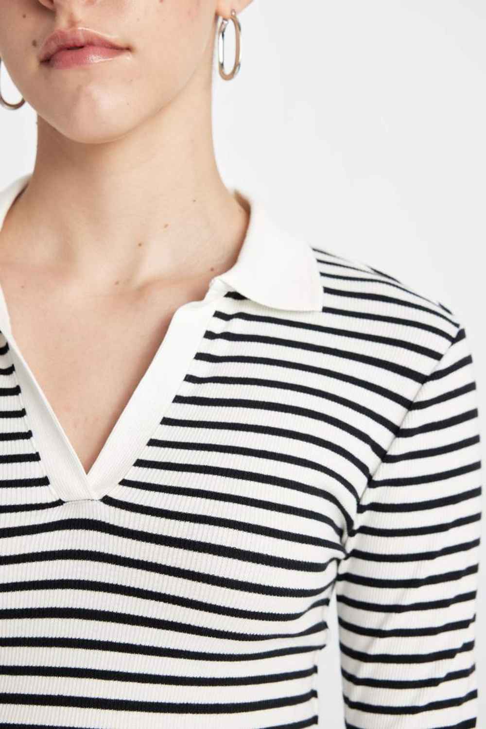 Black And White Striped V-Neck T-Shirt