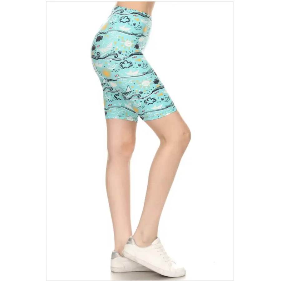 Buttery Soft Fun Print Bike Shorts - Aqua Sails