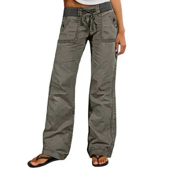 Solid Seam Detail Drawstring Mid Rise Straight Leg Pants High Stretch Fabric Women’s Wear Minimalist Fit Basic Style Multiple Colors