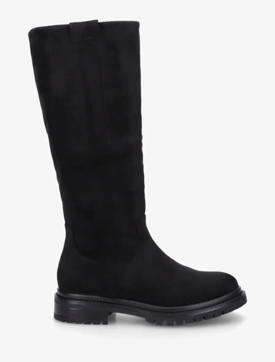Modern Lug Sole Block Heel Faux Suede Knee High Boots