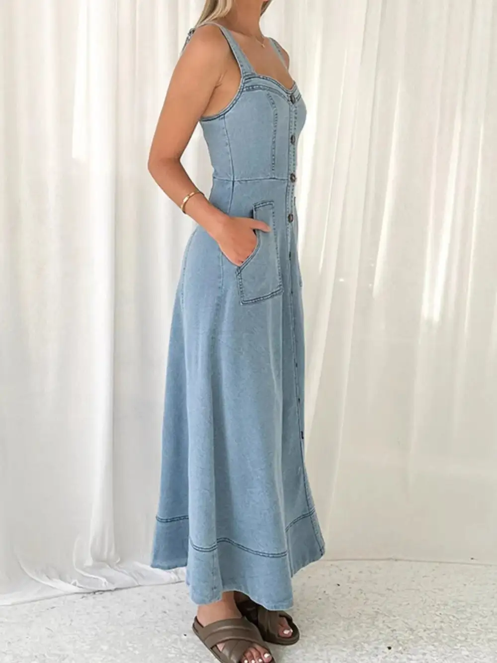 Layered Detail Denim Dress