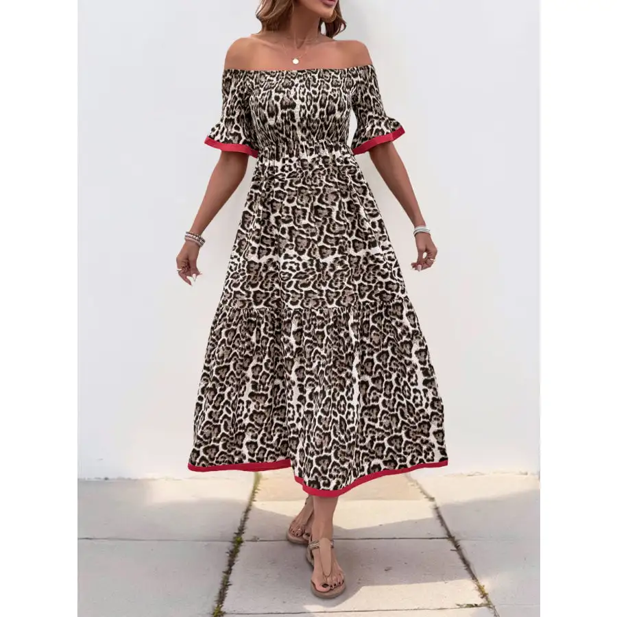 Off-Shoulder Flounce Sleeve Midi Dress