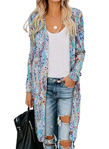 Womens2022FashionCasualOpenFrontPrintedCardigansSweatersThinCoatsJacketsOuterwear