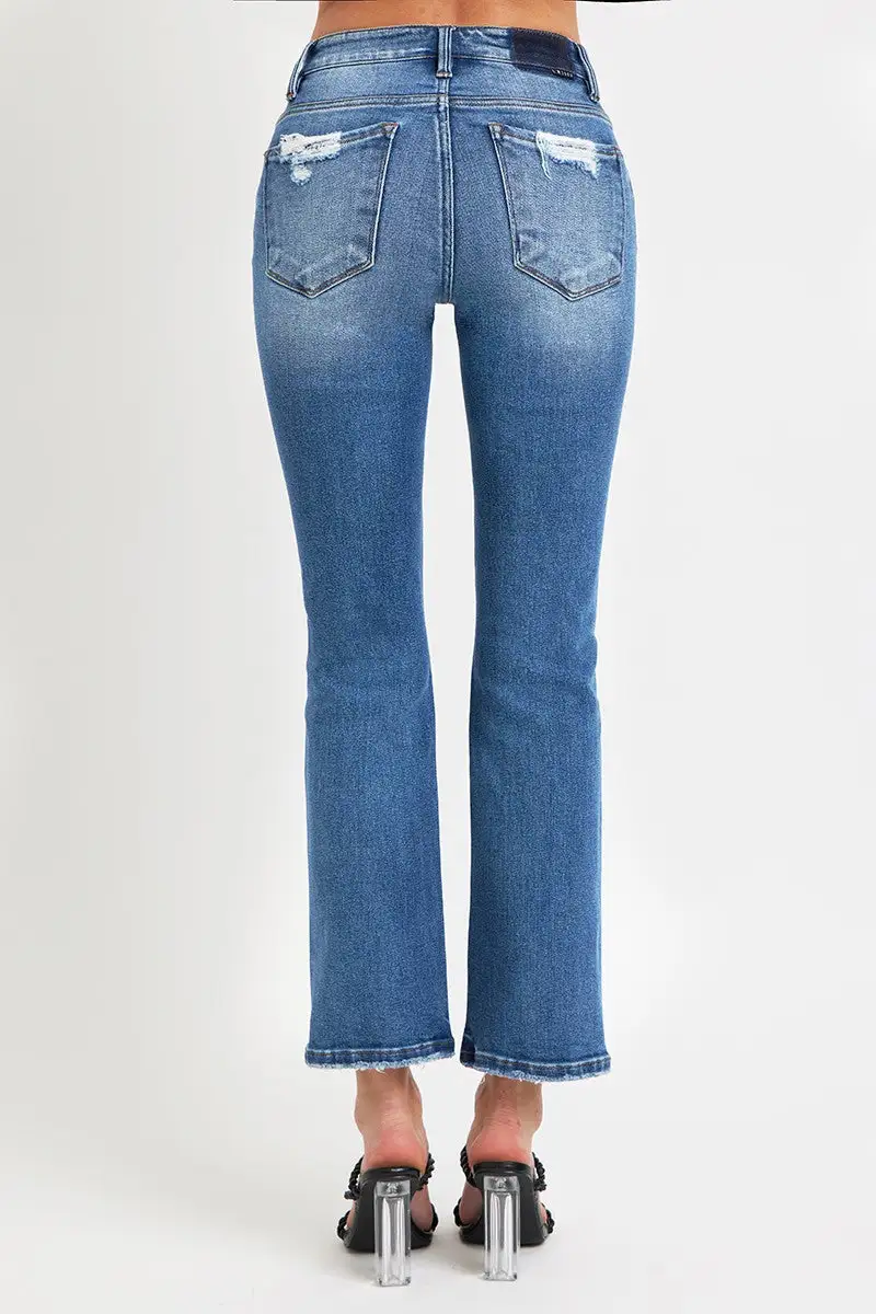 Refined Mid-Rise Washed Pocketed Stretch Straight Leg Jeans