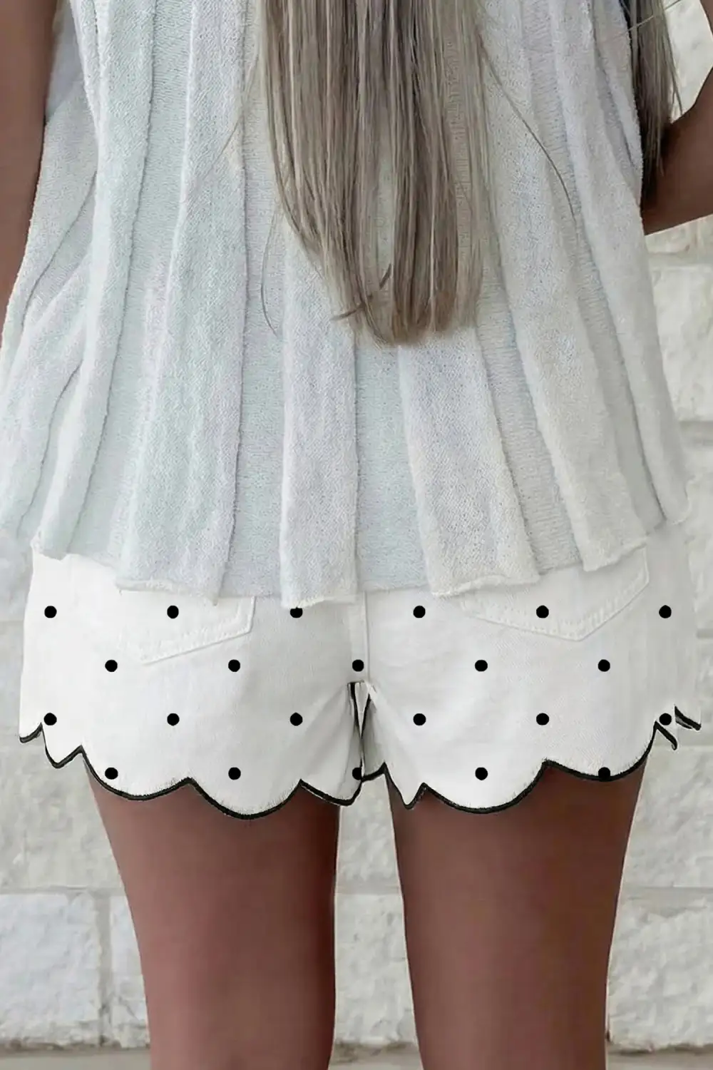 Polka Dot Embroidered Scallop Hem Casual Shorts