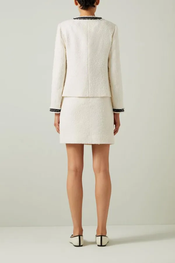White Tweed Contrast Trim Short Jacket