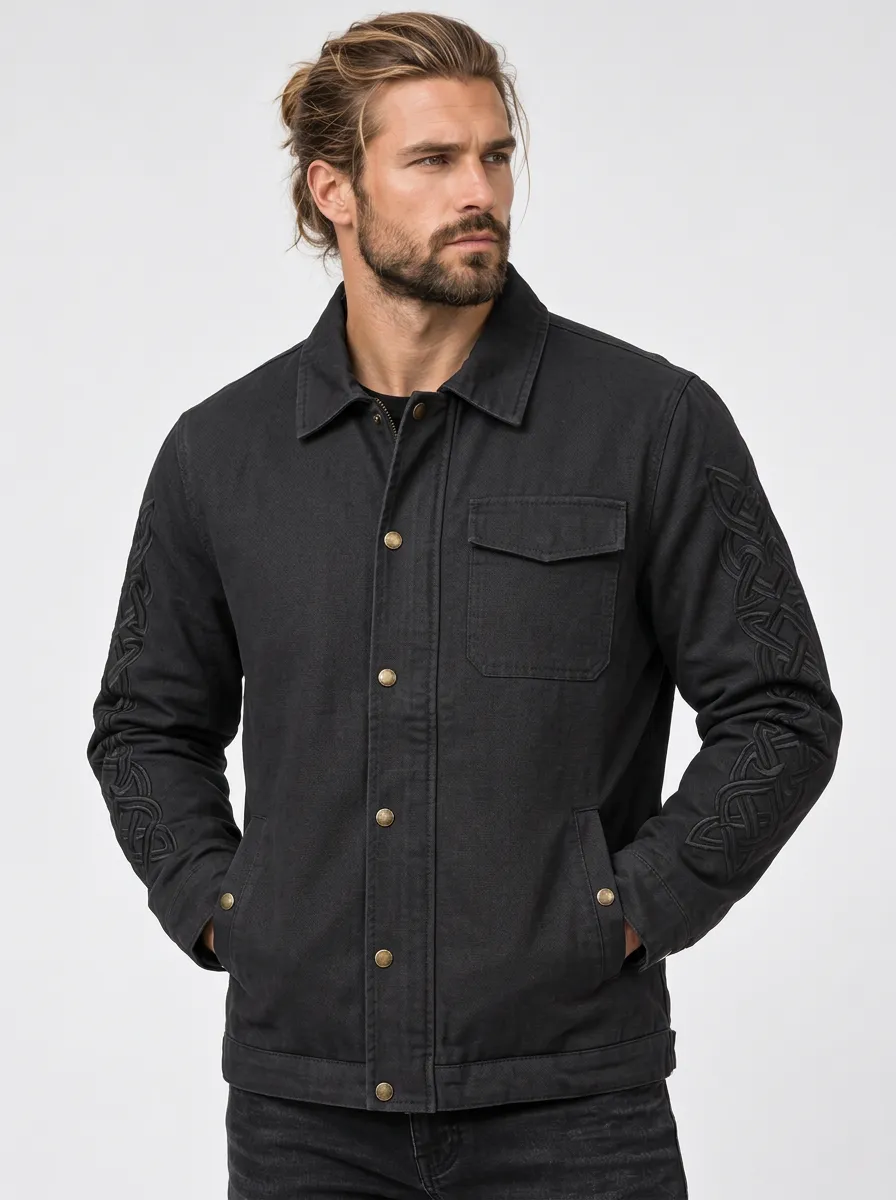 Men's Knotwork Point-Collar Embroidered Utility Jacket