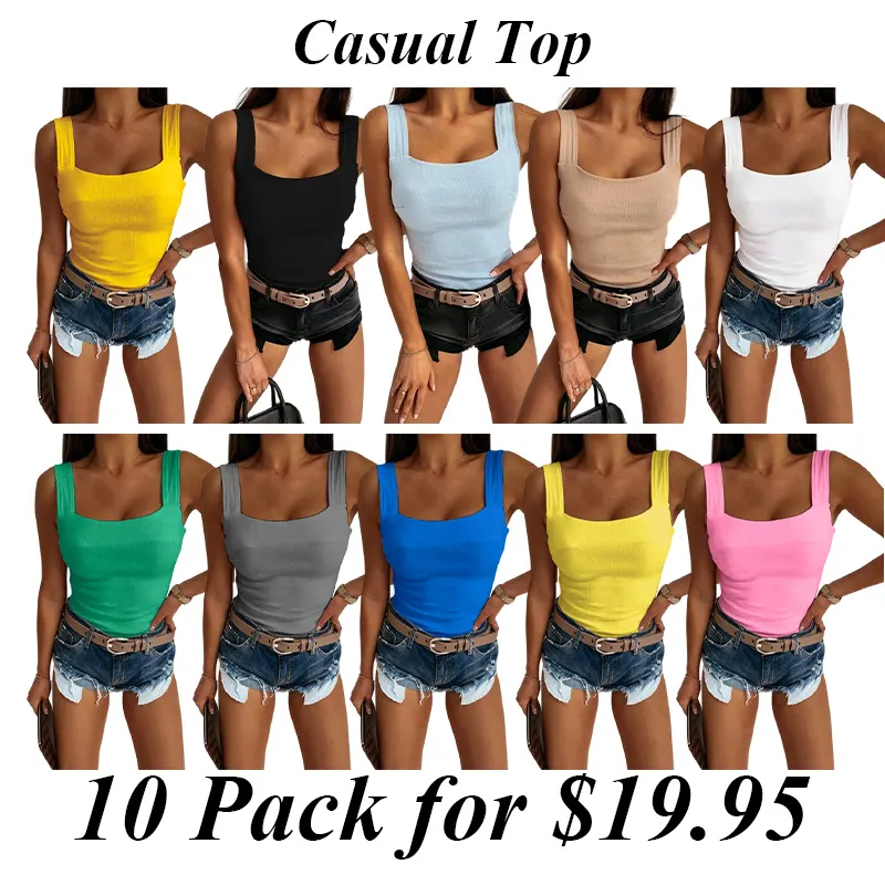 10PACK-Solid color square neck vest