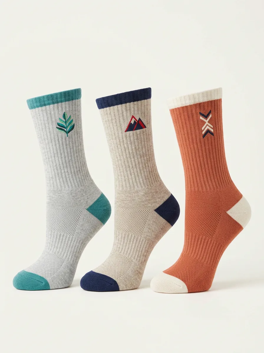 Unisex Mountain Leaf Nature Three-Pair Embroidered Crew Socks