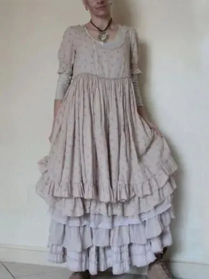 Ladies Bohemian Linen Cotton Loose Long Sleeve Long Dress
