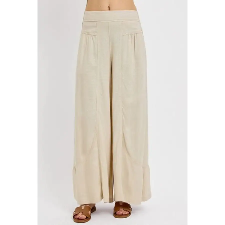 Risen Shirring Detail Wide Leg Pants