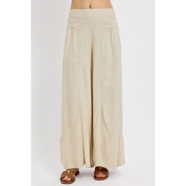 Risen Shirring Detail Wide Leg Pants