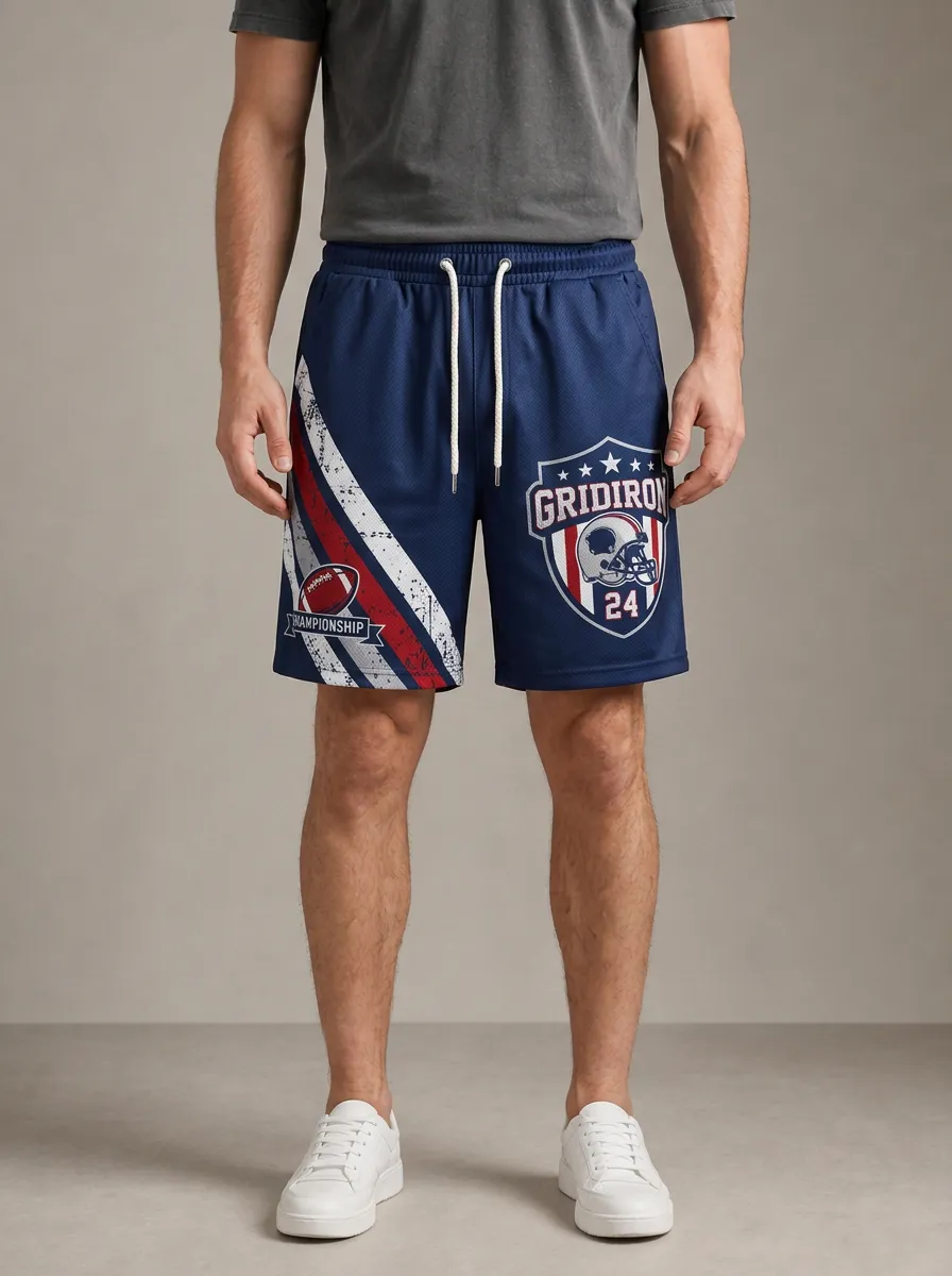 Men's American Football Fan Gridiron Championship Printed Shorts
