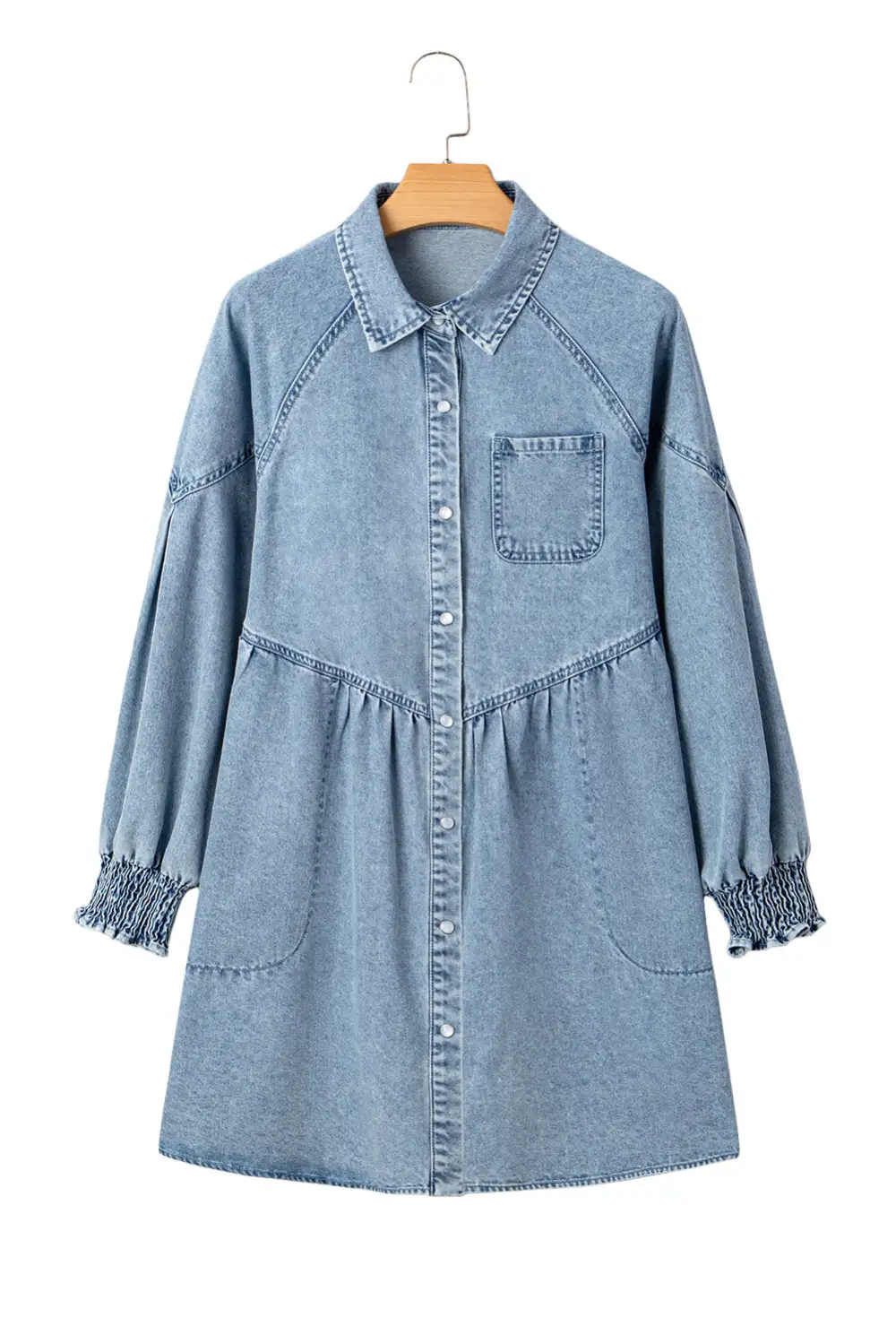 Denim Smocked Flared Mini Dress