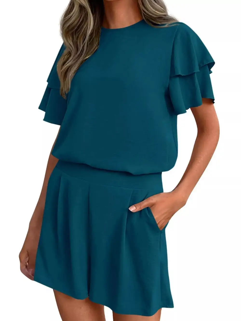 Ruffle Sleeve Top and Shorts Two-piece Set Everyday Look