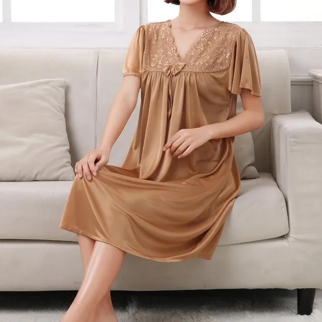 Pleated Short Sleeve Nightgown