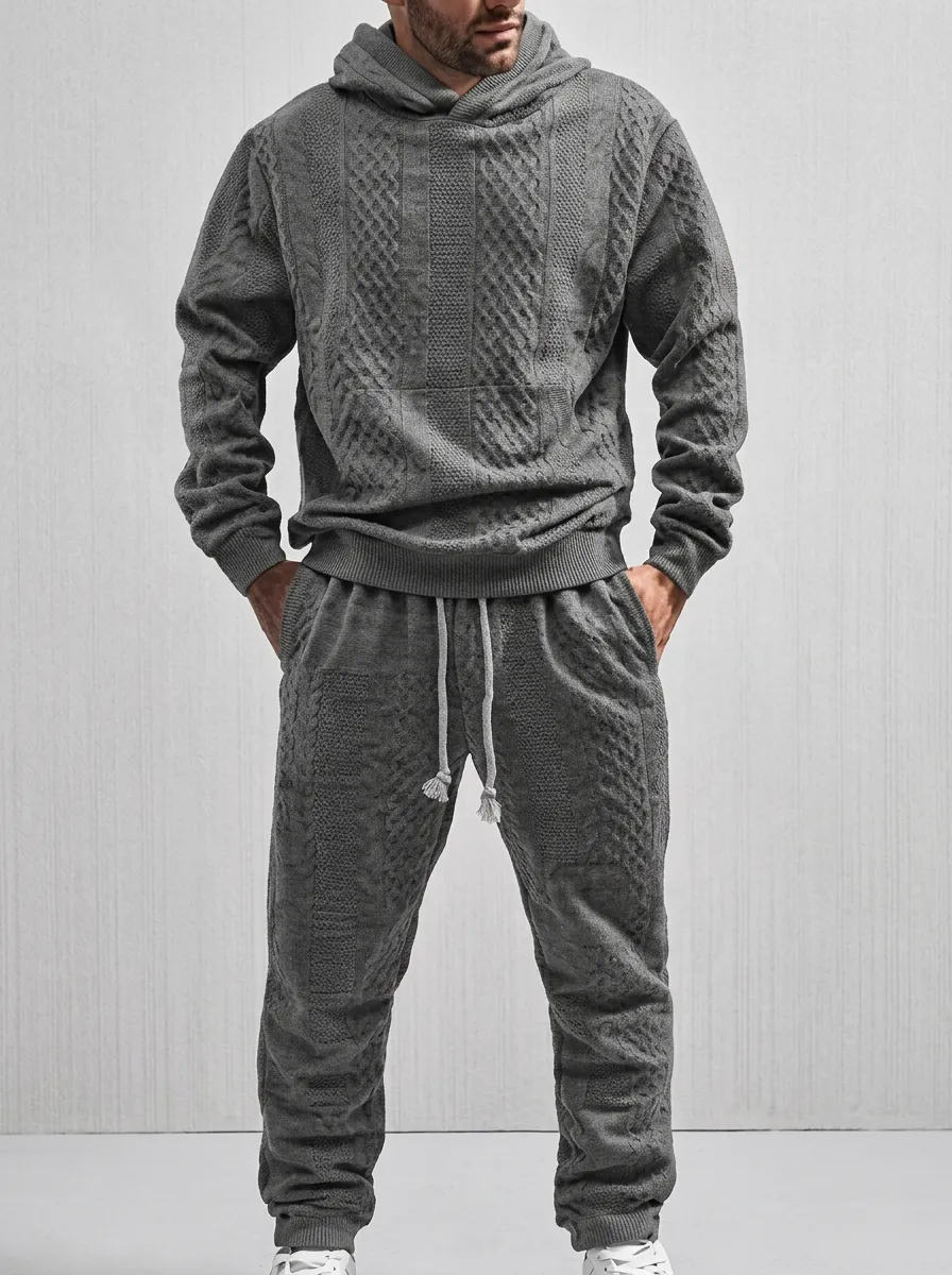 Cable-Knit Hooded Jogger Men's Knit Hoodie Jogger Set