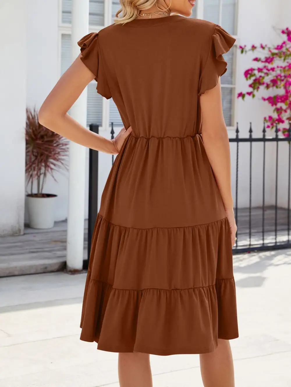 Clean Line Ruffle Tiered Midi Dress