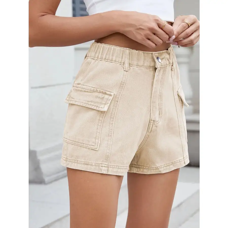 High Waist Cargo Denim Shorts