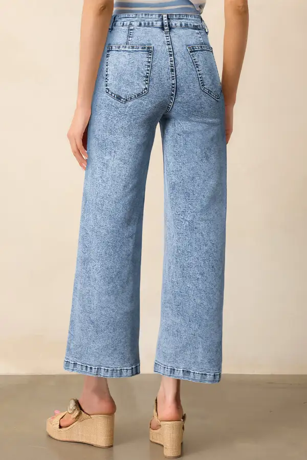 Chic Patch Pocket Straight Leg Loose Jeans