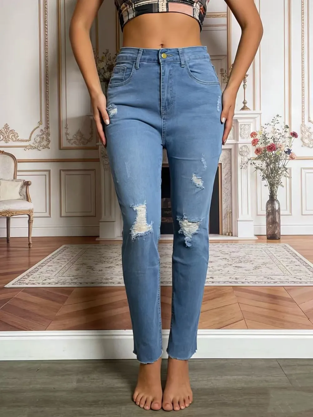 Soft High Waist Distressed Denim Jeans