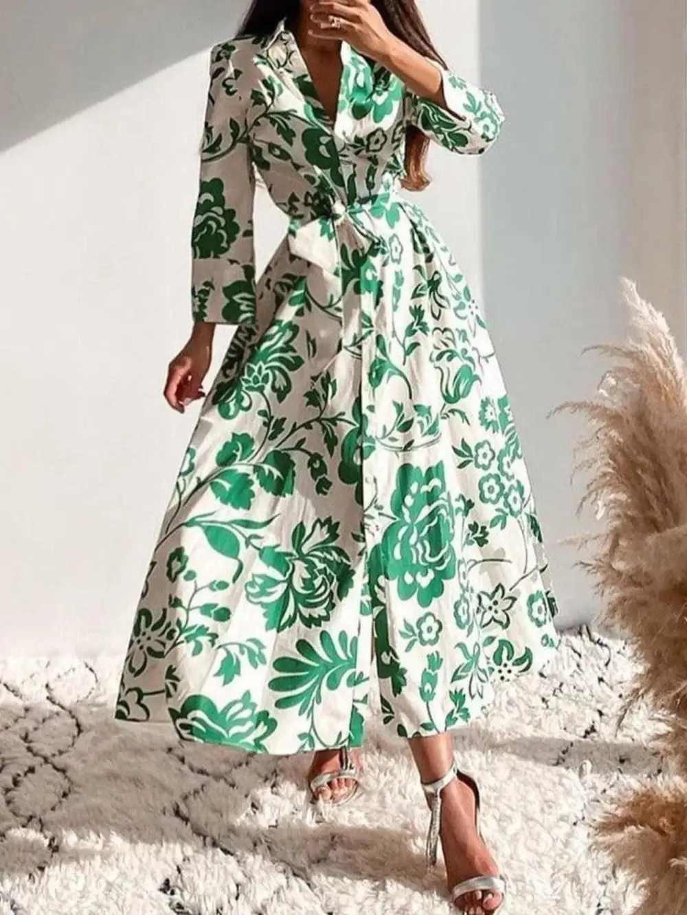 Wearable Cut Printed Tie Waist Shirt Dress