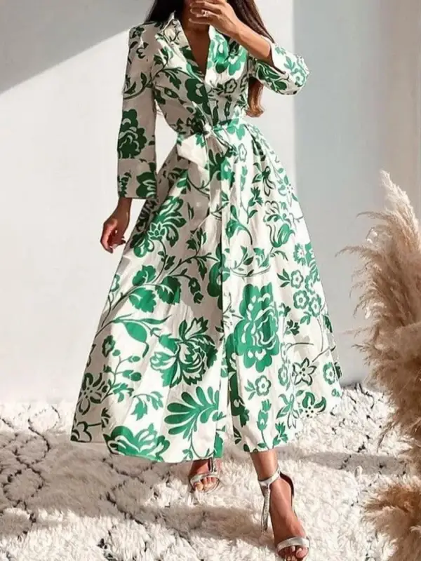 Wearable Cut Printed Tie Waist Shirt Dress