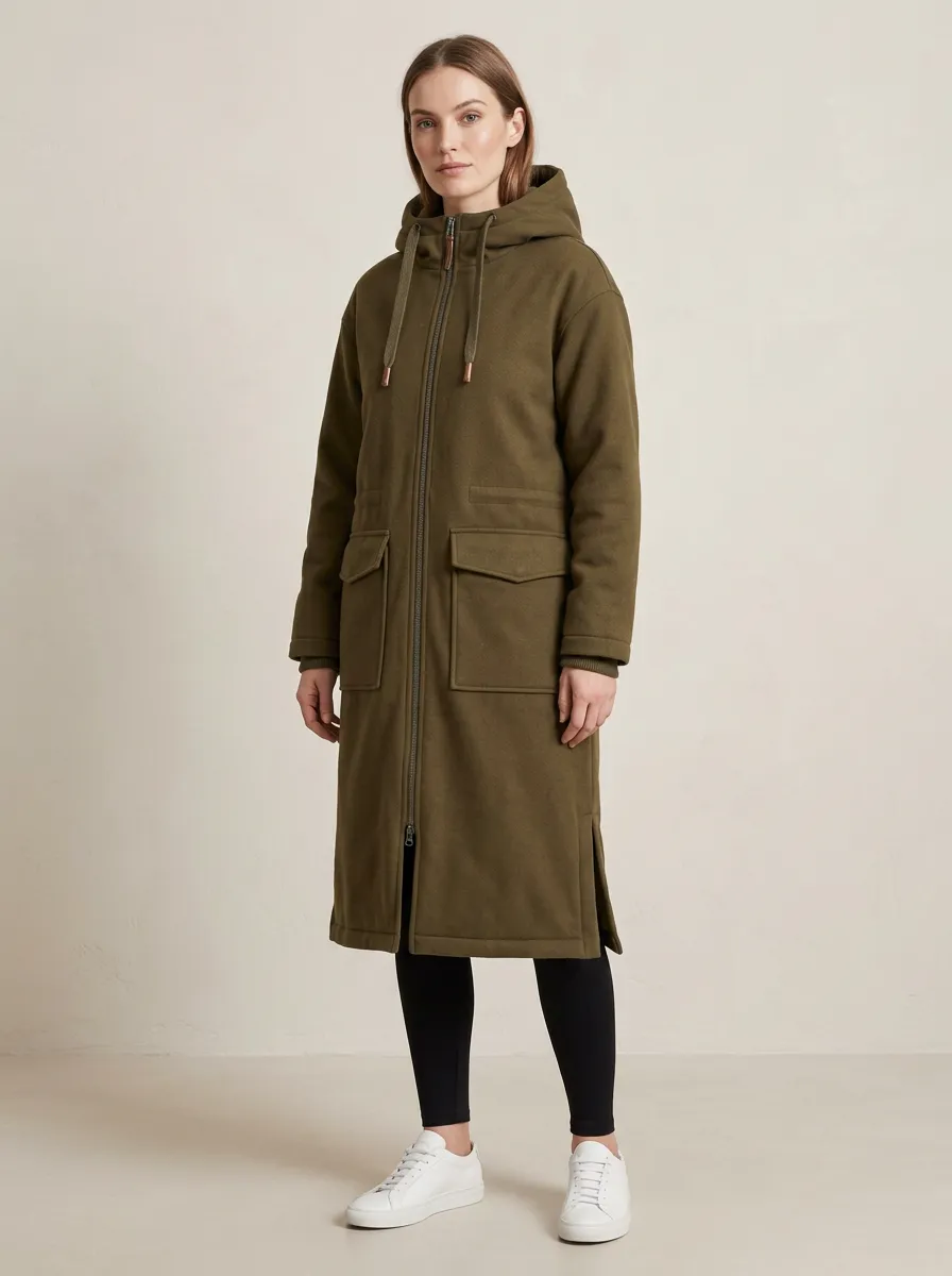 All-Day Zip-Up Long Hooded Coat