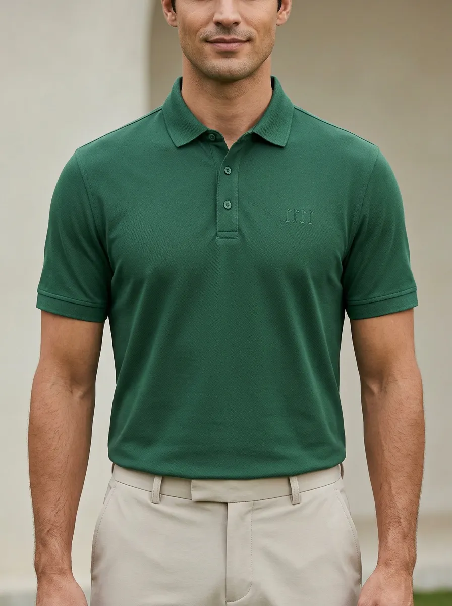 Patterned Flag-Motif Embroidered Golf Polo Shirt