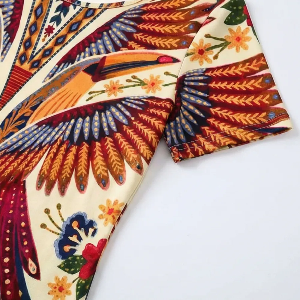 Bold Peacock Wingspan Midi Dress