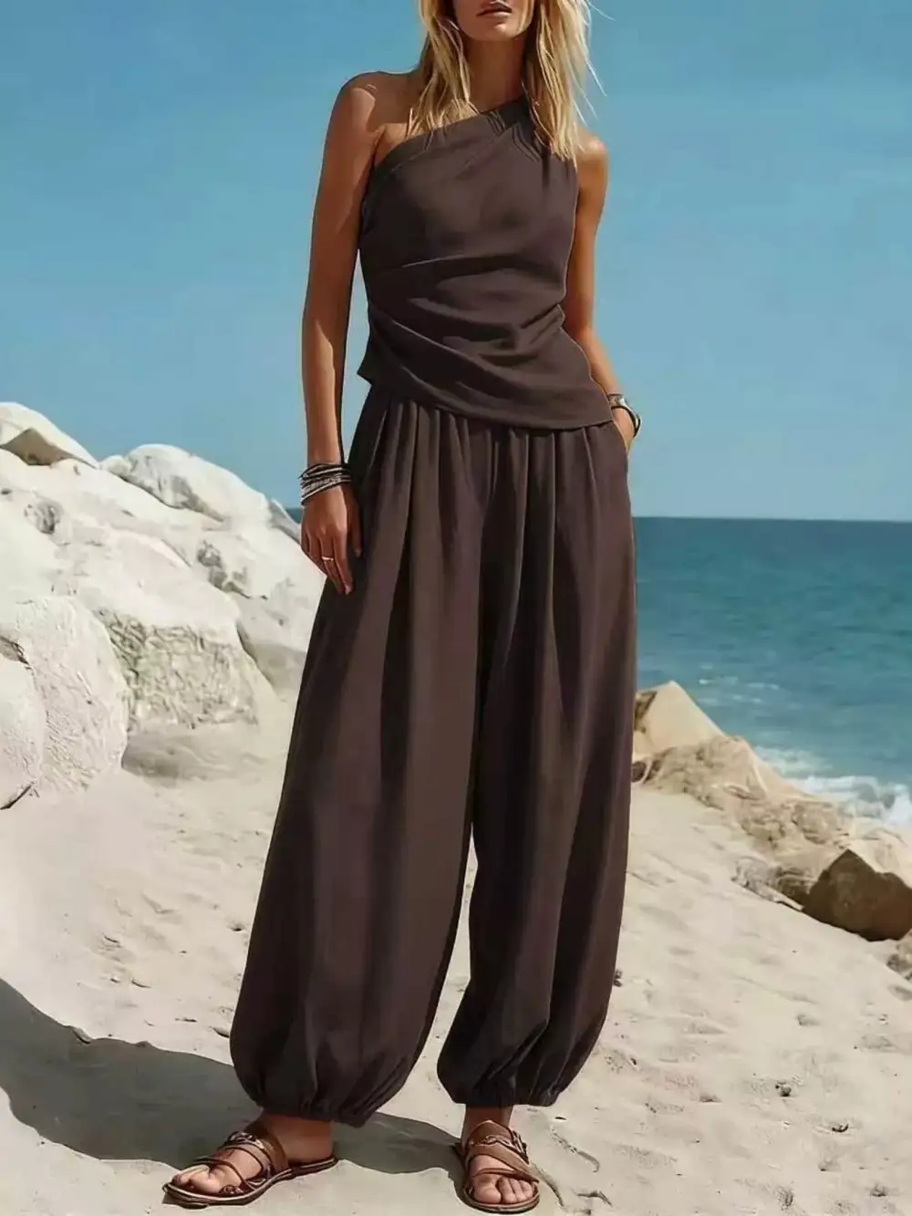 Refined Full Size One Shoulder Top and Wide Leg Pants