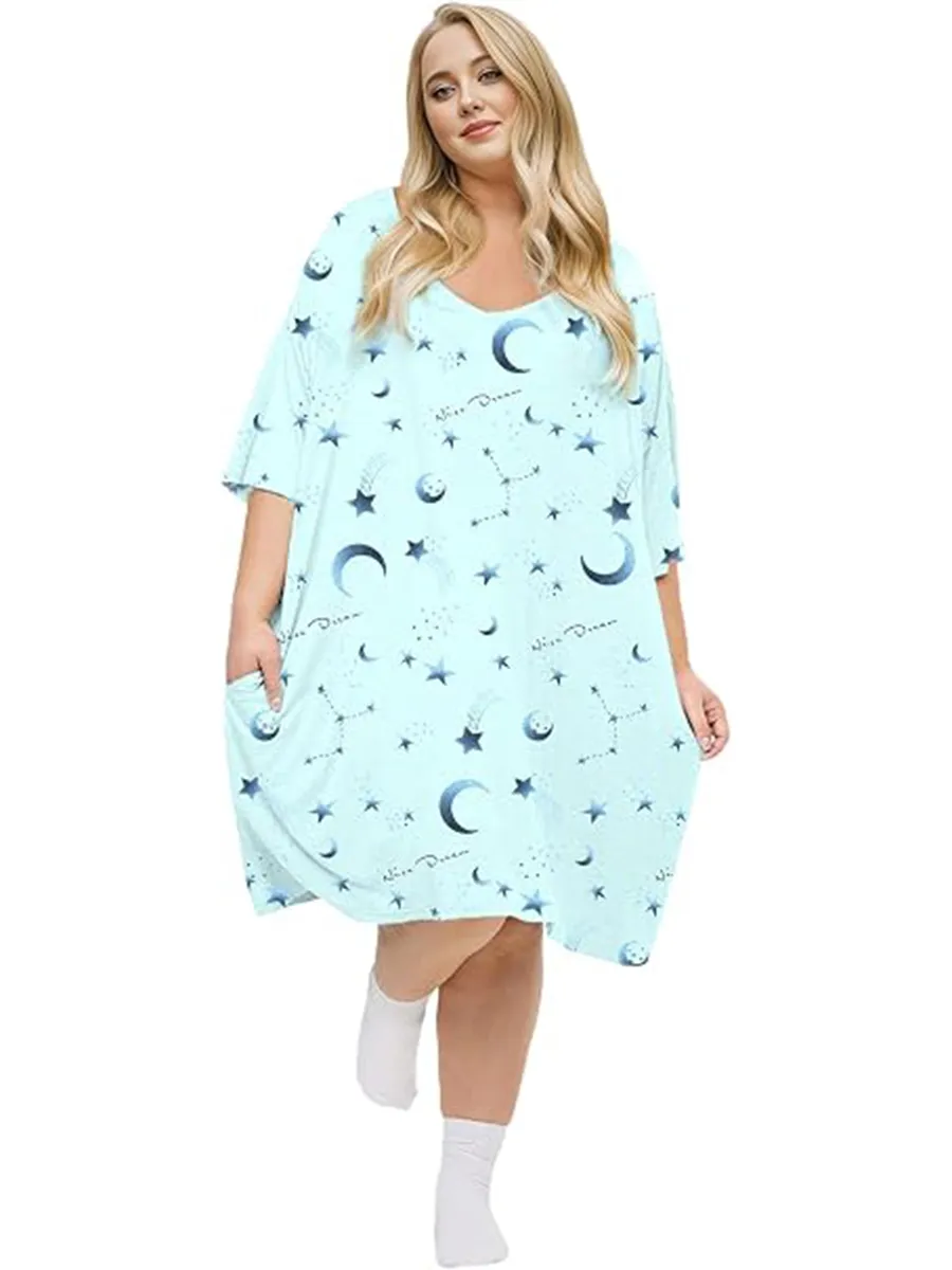 Plus Size Nightgown for Women V-Neck Sleep Dress