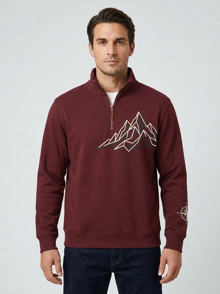 Men's Outpost Outdoor Mountain Compass Graphic Quarter-Zip-Neck Sweatshirt