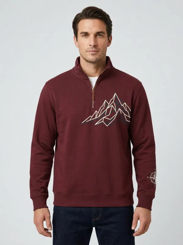 Men's Outpost Outdoor Mountain Compass Graphic Quarter-Zip-Neck Sweatshirt