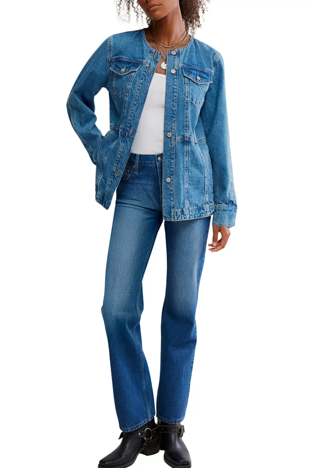 Denim Button Front Layering Jacket