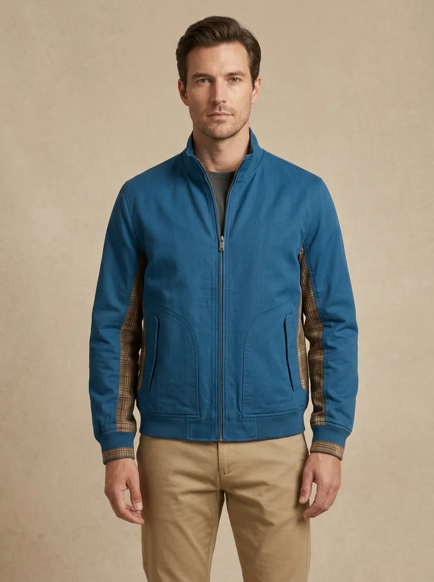Plaid Side Panel Zip Jacket