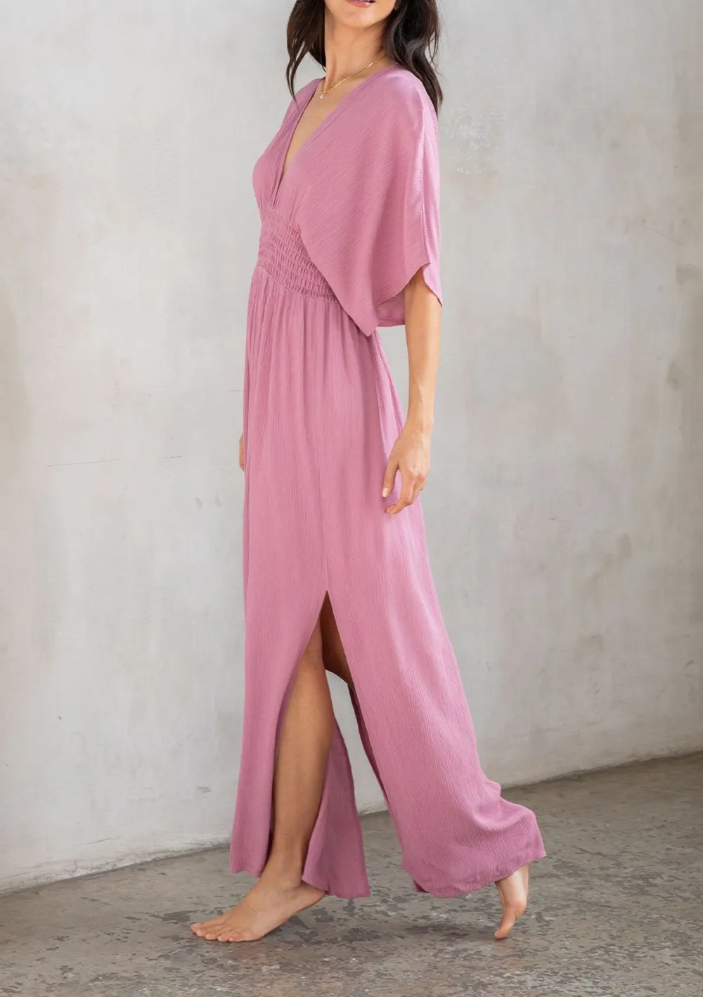 Side Slit V-Neck Half Sleeve Dress