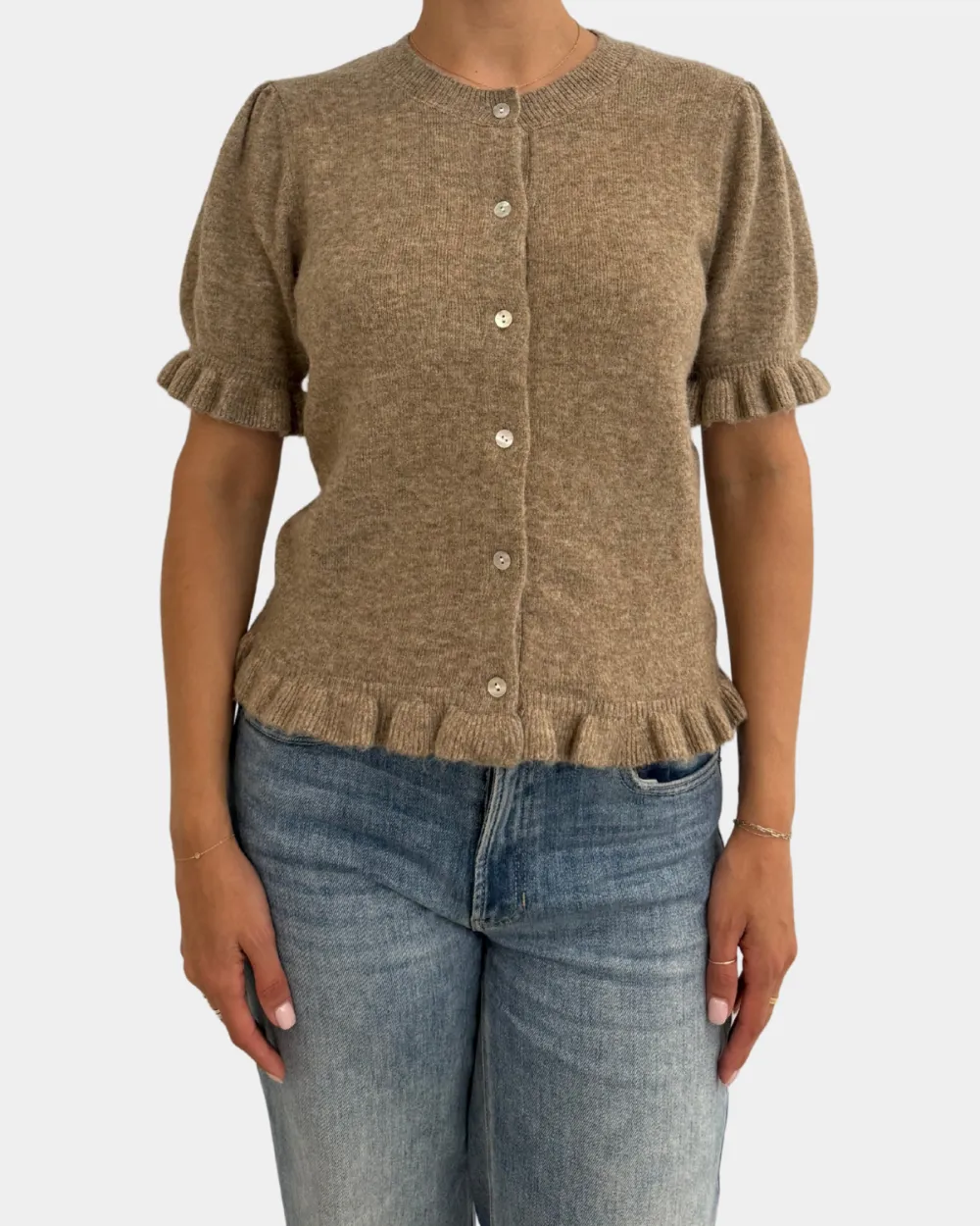 Ruffle Accent Knit Cardigan