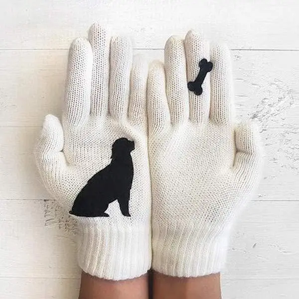 Women'S Kitten And Fish Print Gloves 43443504C