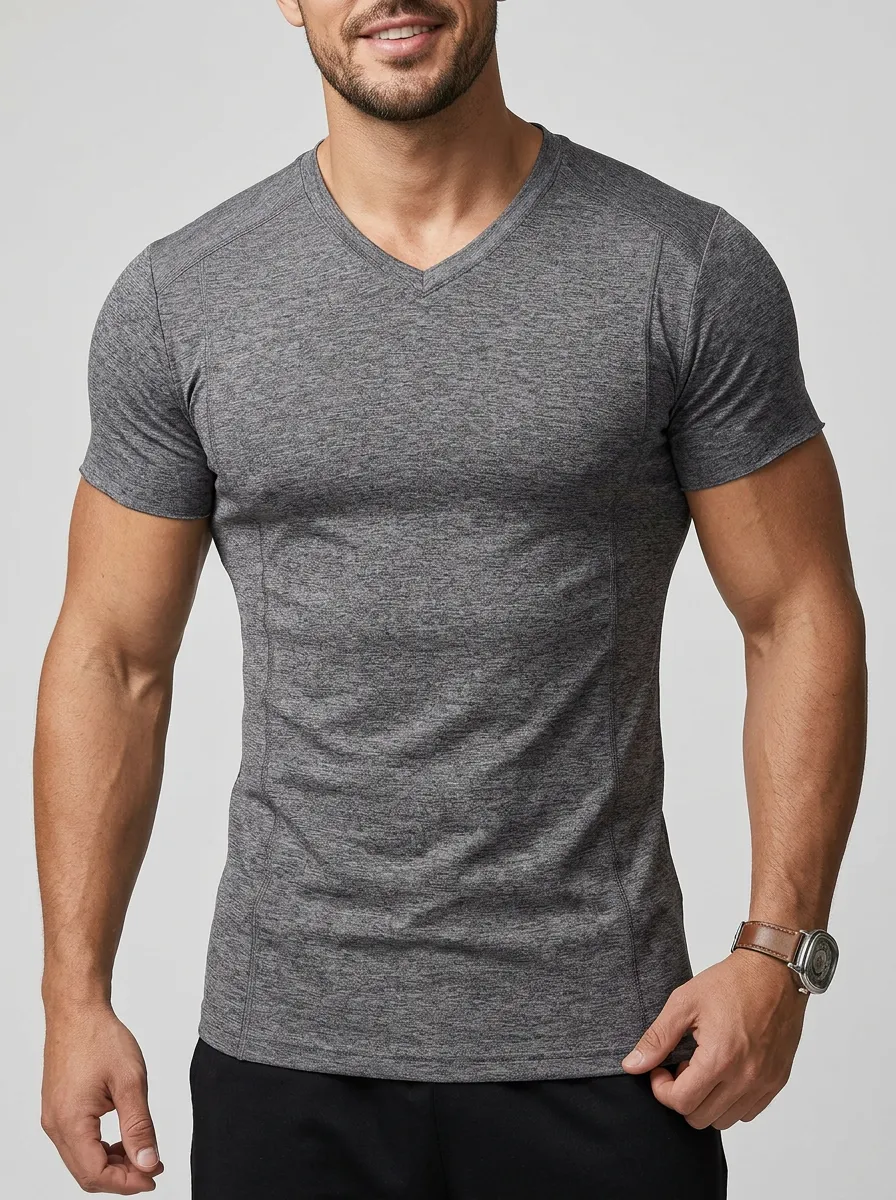 Streamlined V-Neck Textured Look Men's Slim Fit Short Sleeve T-Shirt