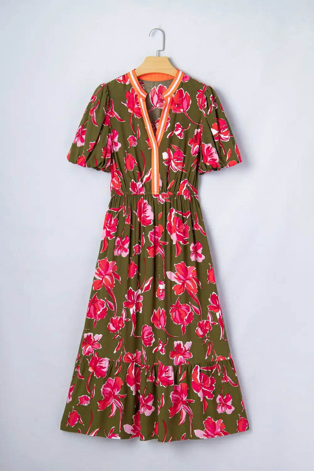 Floral Striped Split Neck Maxi Dress