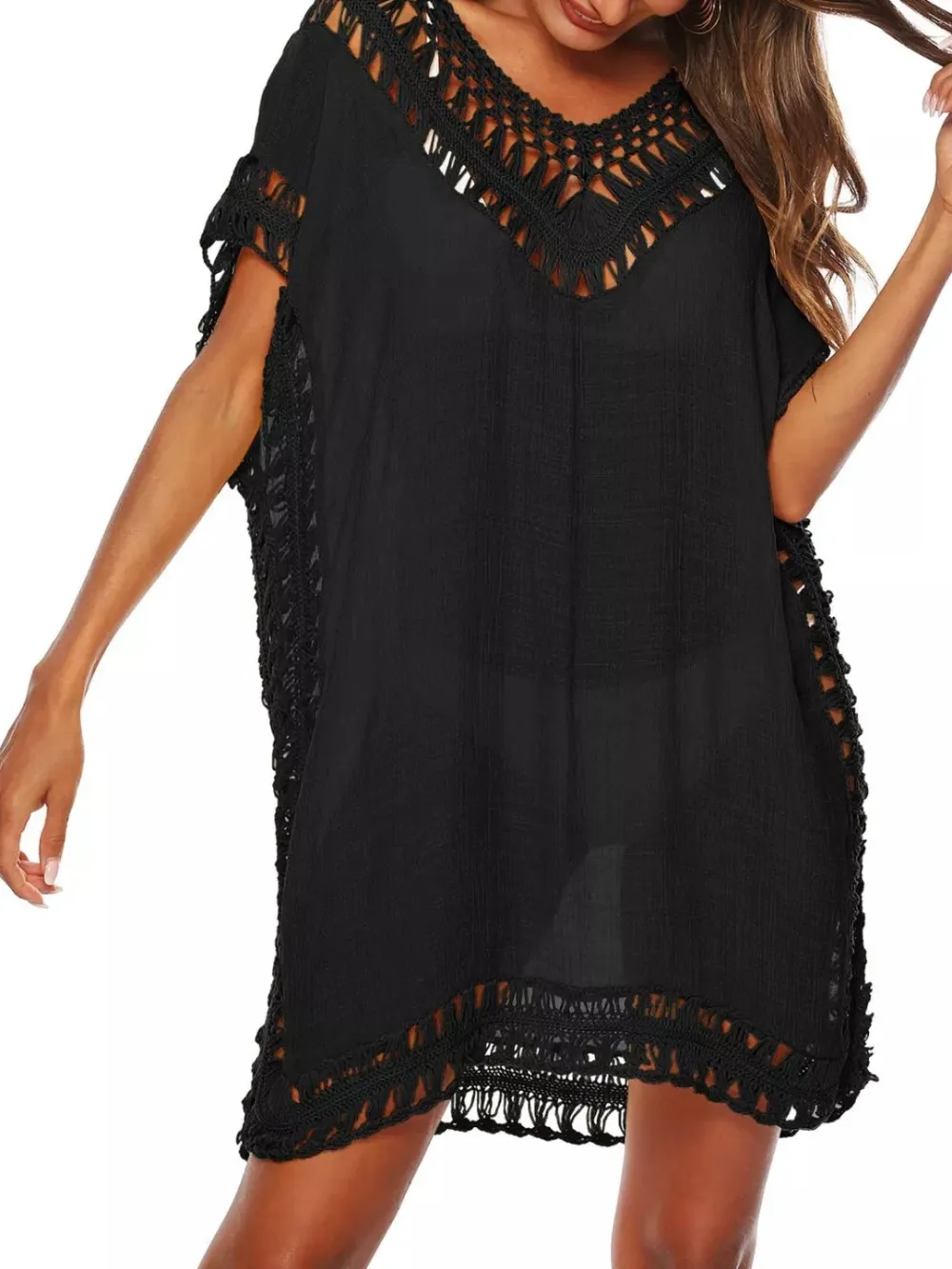 Crochet Trim V-neck Cover-up Dress
