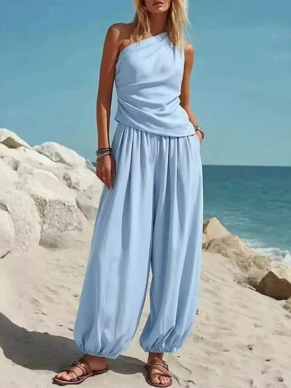 Refined Full Size One Shoulder Top and Wide Leg Pants