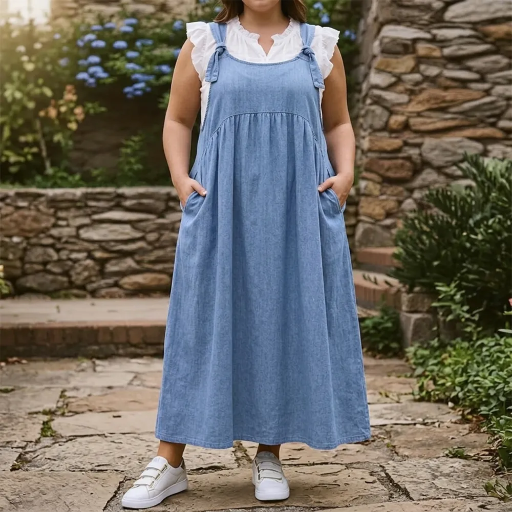 Pocket Denim Relaxed Midi Dress