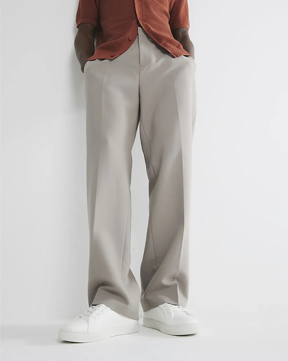 Light Beige Loose Fit Casual Trousers