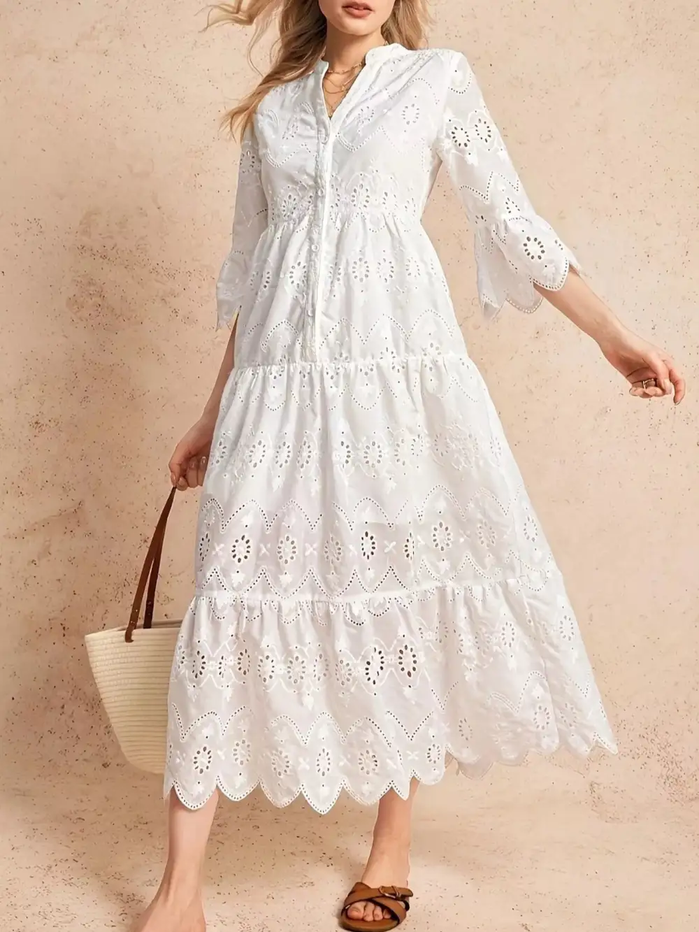 Eyelet Tiered Midi Dress