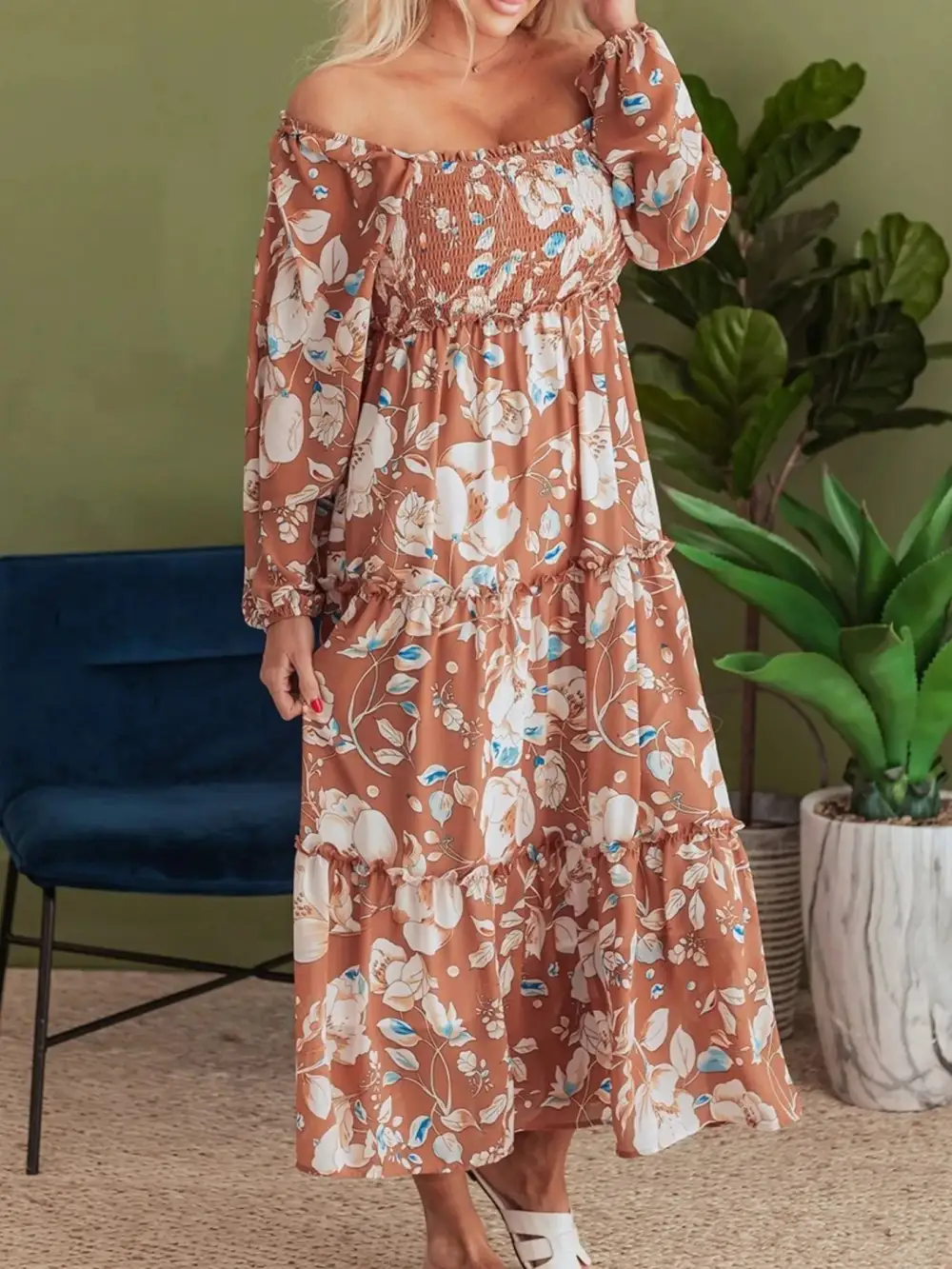 Printed Tiered Smocked Dress Casual