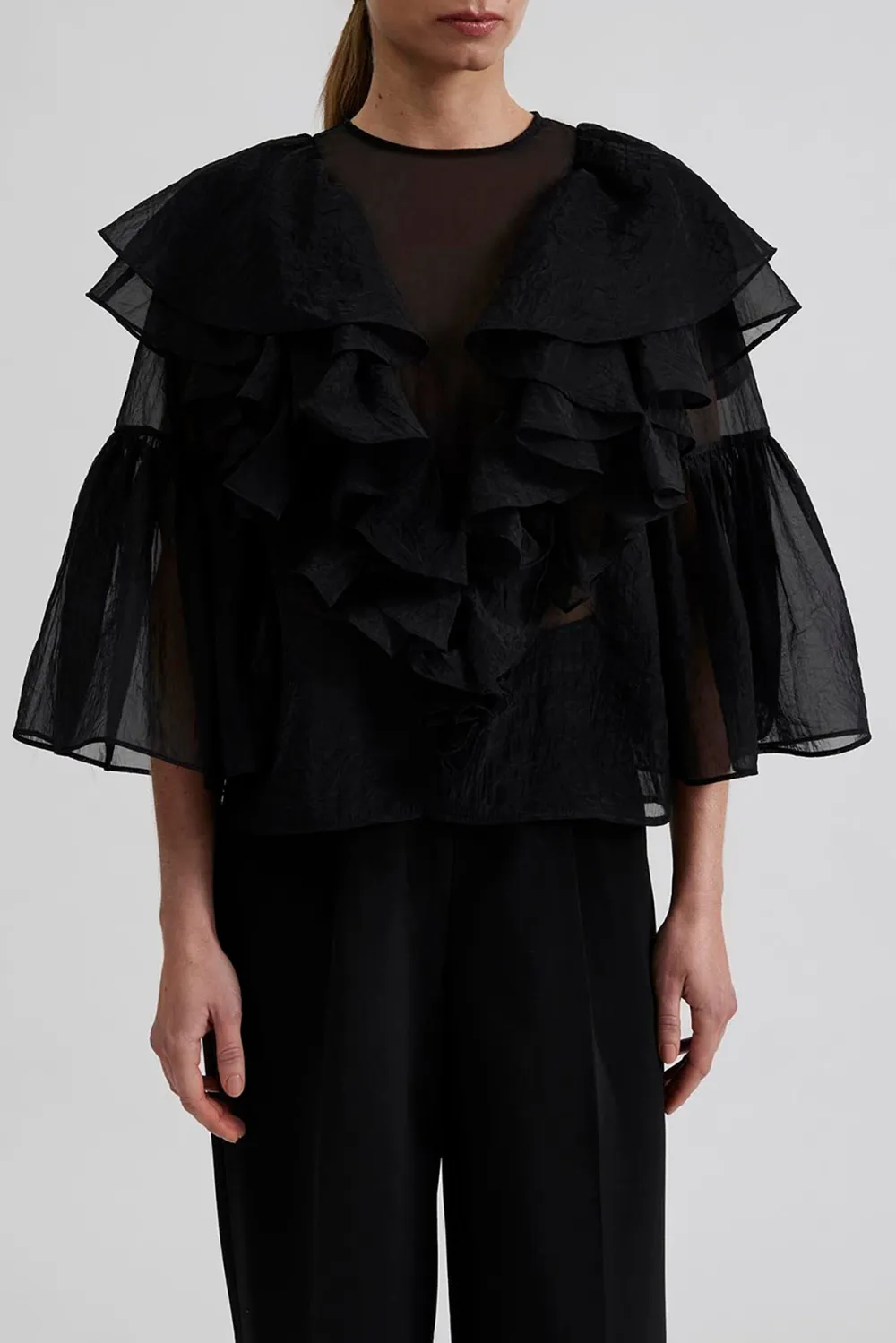 Sheer Ruffled Chiffon Blouse