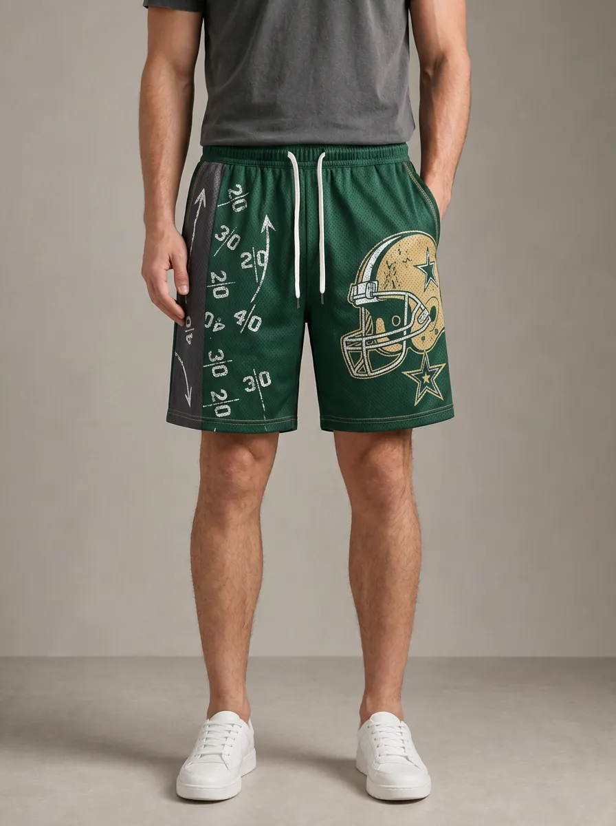 Men's Football Fan Helmet Playbook Printed Mesh Shorts